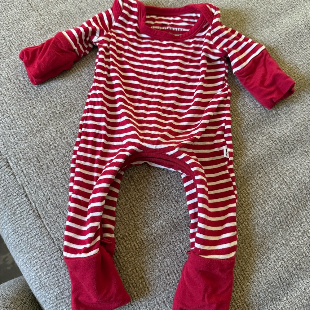 Little Sleepies Red and White Striped Footie